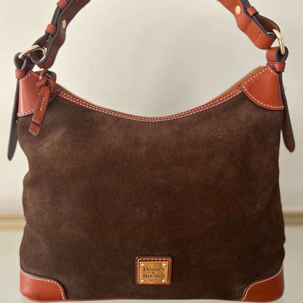 Dooney & Bourke brown suede shoulder bag with matching wristlet